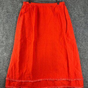 Ashley Stewart Skirt Womens 16W Red Orange Linen Maxi Back Zip Fringe Hem